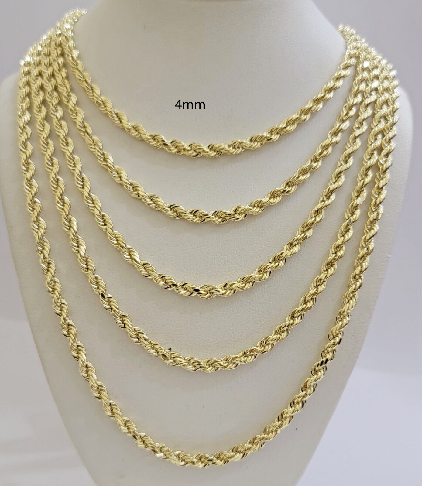 Real 14k Gold Rope Chain Necklace 4mm 18 - 26 Inch Diamond cuts 10kt Men Women - GoldenlinQ